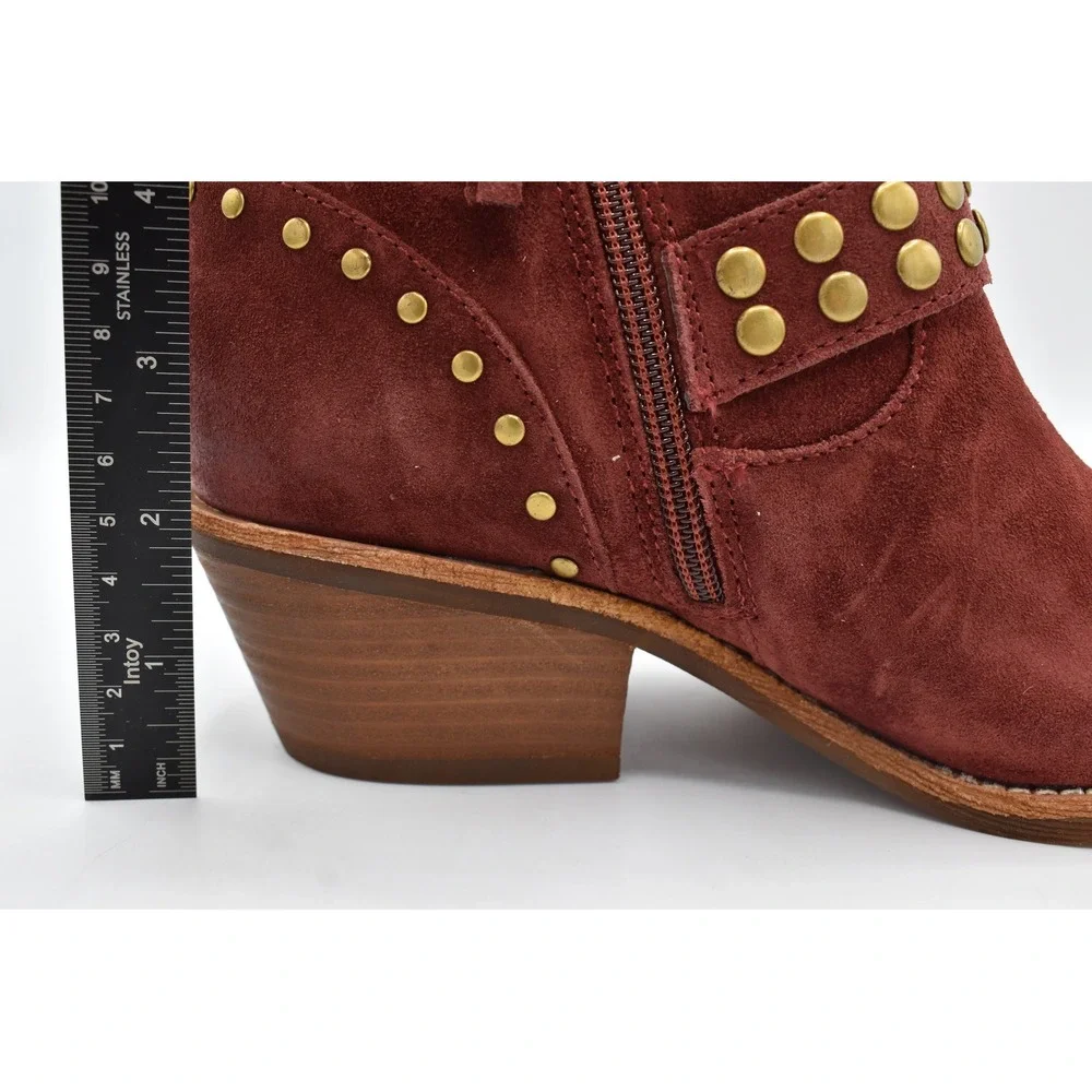 Sofft Allene II Ankle Boots Women 7 Burgundy Red Suede Studded Western Shoes